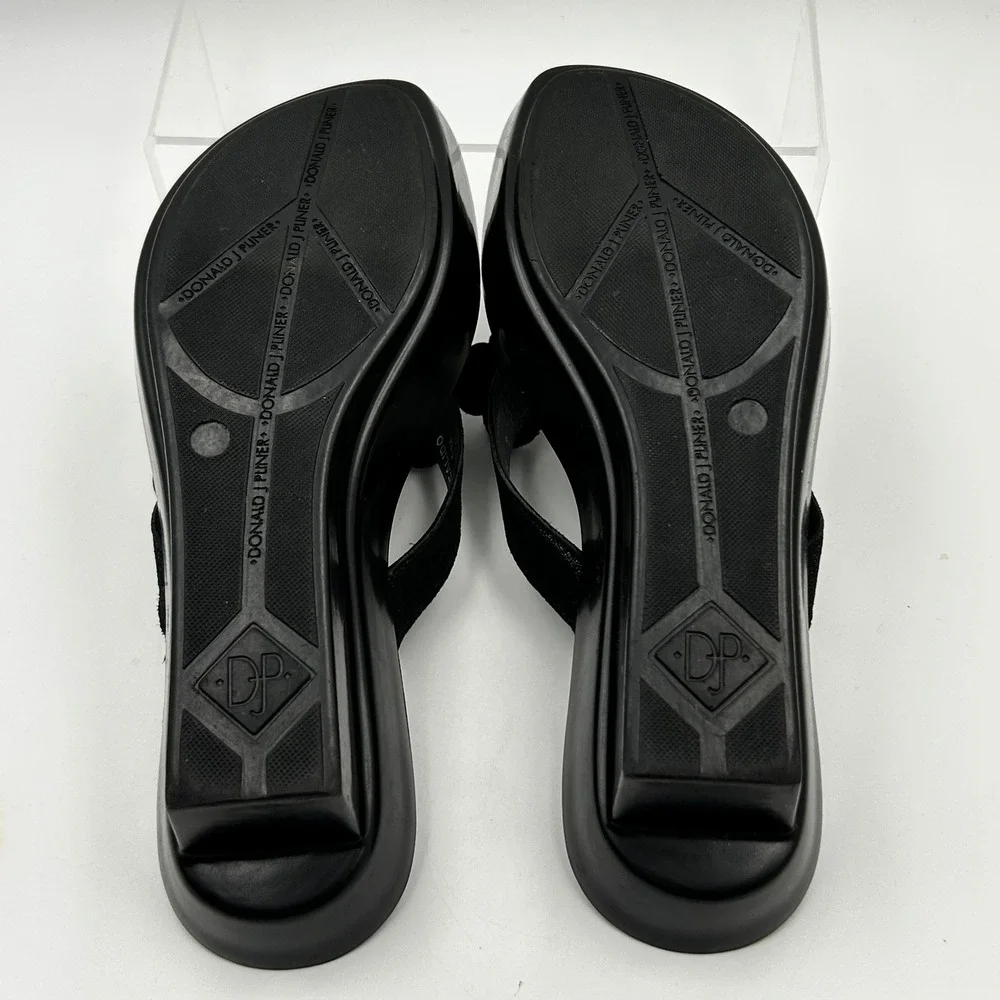 Donald J Pliner Calido Sandals Womens 8 Black Floral Wedge Platform Y2K Italy‎